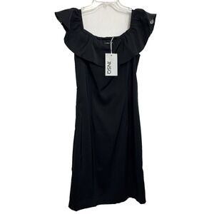 JNSQ Olymea Dress Size 6 Je Ne Sais Quoi NWT $89 Little Black Dress Ruffle Neck